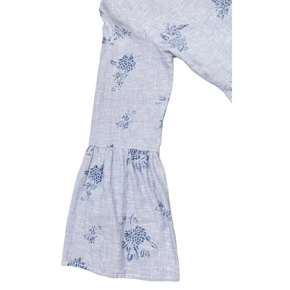 ZARA 100% cotton denim chambray bohemian smock peasant top with floral design - Picture 8 of 12